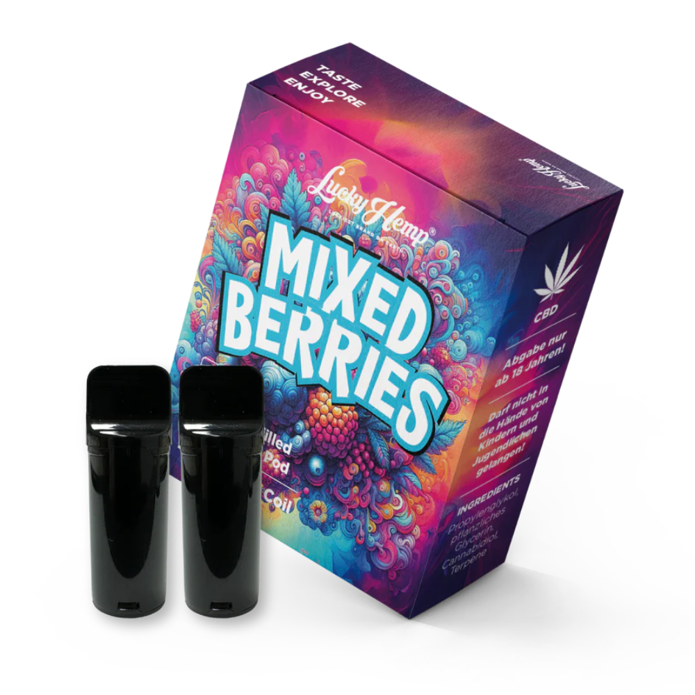 Weitwinkelaufnahme der Lucky Hemp CBD Vape Mixed Berries – fruchtiger Beerenmix für süß-säuerliche Frische