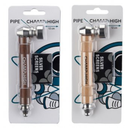 Weitwinkelaufnahme der Champ High Wooden & Metal Purpfeife – stilvolle Kombination aus Holz und Metall, 12 cm, verpackt