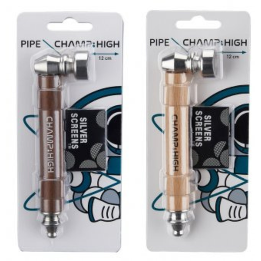 Weitwinkelaufnahme der Champ High Wooden & Metal Purpfeife – stilvolle Kombination aus Holz und Metall, 12 cm, verpackt