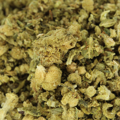 Makroaufnahme der H2 Blüte Jamaican Dream – detaillierte Ansicht der kompakten Blütenstruktur