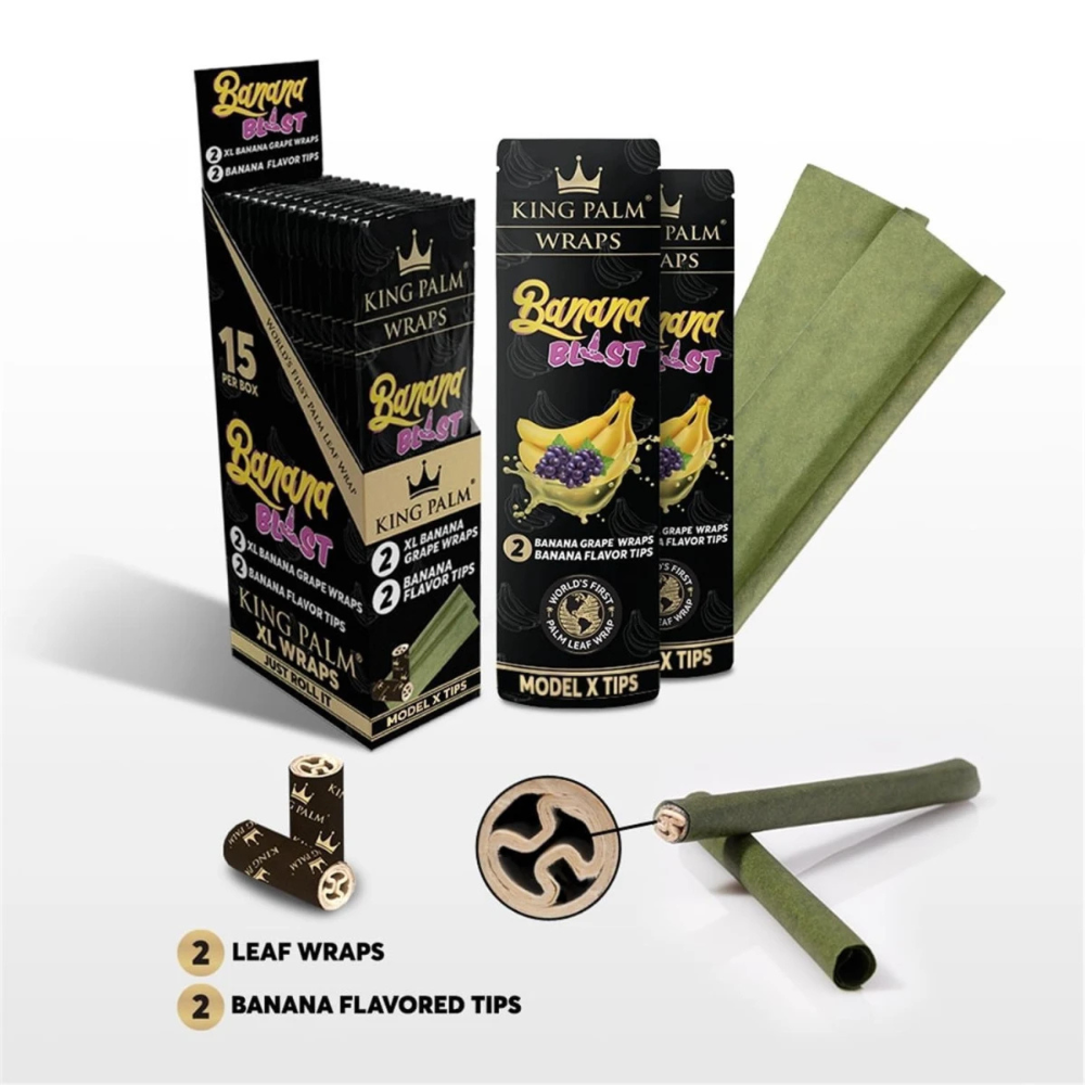 Weitwinkelaufnahme der KING PALM Blunts XL Palm Wraps – natürliche Blätter - Banana Blast