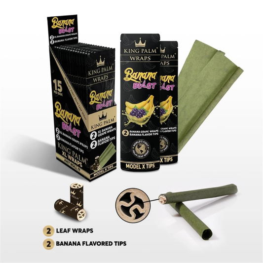Weitwinkelaufnahme der KING PALM Blunts XL Palm Wraps – natürliche Blätter - Banana Blast