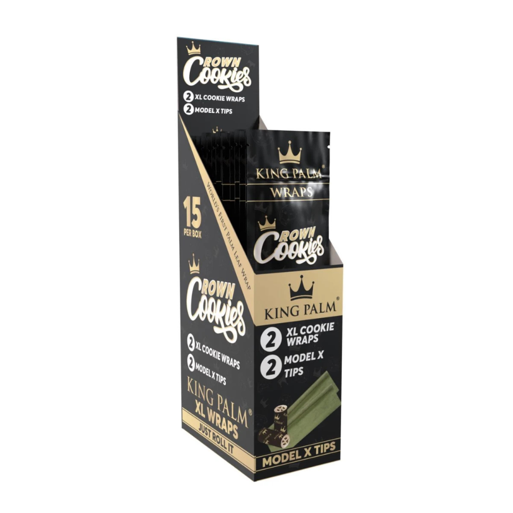 Weitwinkelaufnahme der KING PALM Blunts XL Palm Wraps – natürliche Blätter - Crown Cookies